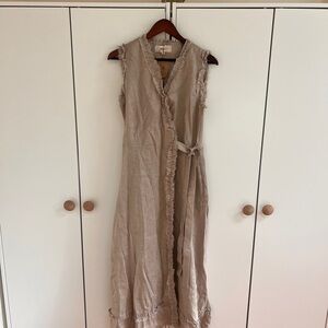 100% Linen Majula Handmade European Elegant Tan Sleeveless Dress M